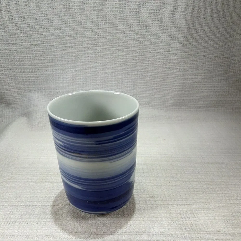 Vintage Japanese Arita Ware Blue Ombre Yunomi Tea Cup Signed 3” x 2”